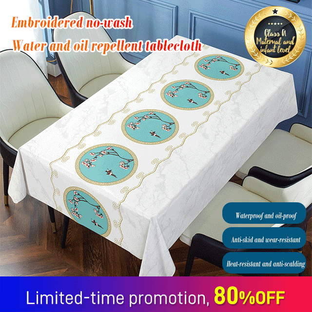 Embroidered, non-washable, waterproof and oil-proof tablecloth