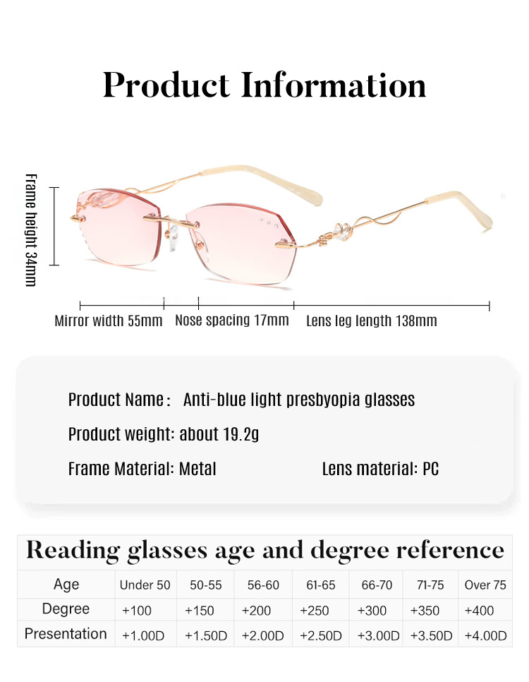 【 Beauty artifact 】 Elegant trimmed rimless reading glasses
