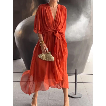 Batwing Sleeve Irregular Tie Dress