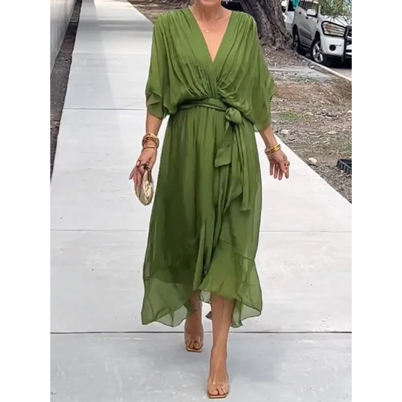 Batwing Sleeve Irregular Tie Dress