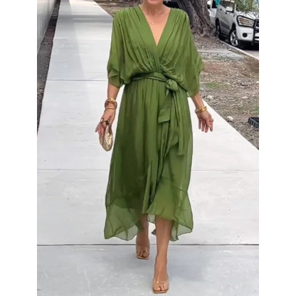 Batwing Sleeve Irregular Tie Dress