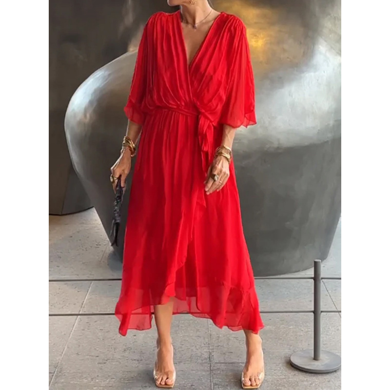Batwing Sleeve Irregular Tie Dress