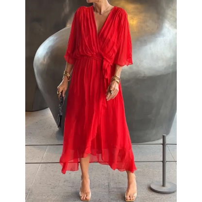 Batwing Sleeve Irregular Tie Dress