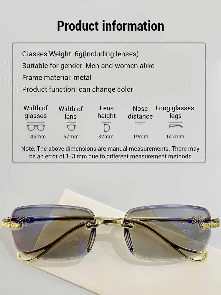Smart color-changing zoom ultra clear frameless reading glasses