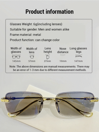 Smart color-changing zoom ultra clear frameless reading glasses