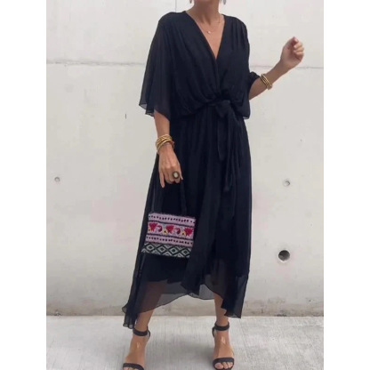 Batwing Sleeve Irregular Tie Dress