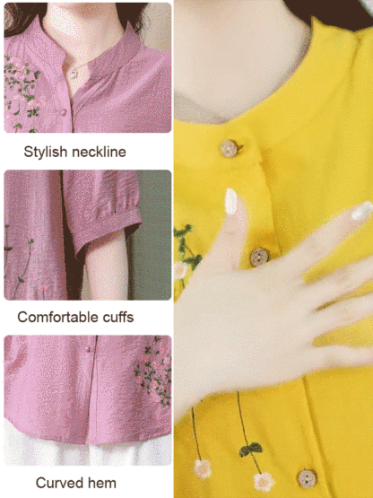 【Light and breathable】 versatile and stylish embroidered cotton-linen shirt