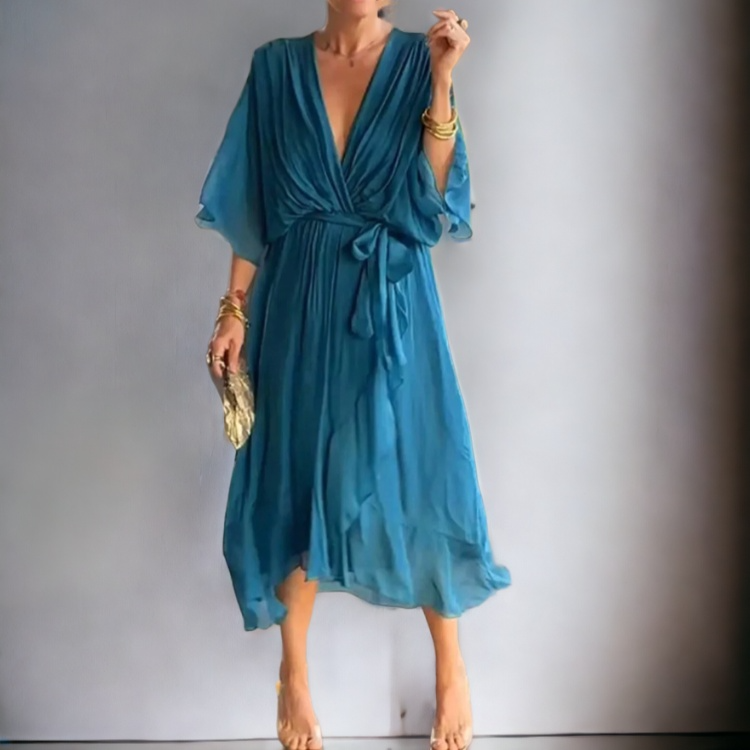 Batwing Sleeve Irregular Tie Dress