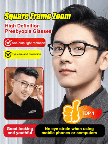 Screw-free HD reading glasses with box zoom