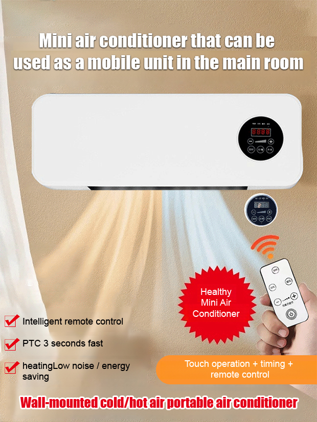 Portable wall-mounted mini air conditioner for home use. Cooling down in three seconds, energy saving and noise reduction