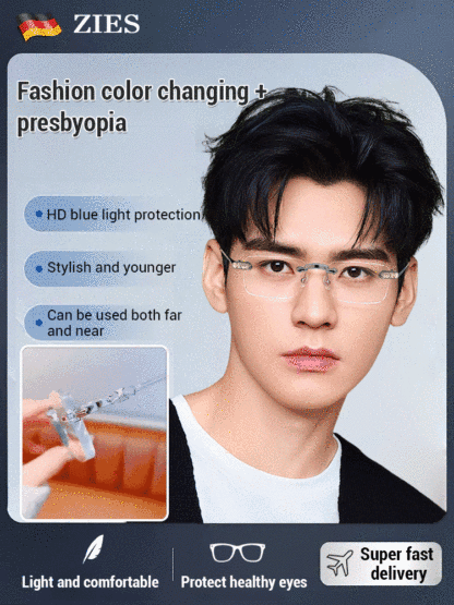 Smart color-changing zoom ultra clear frameless reading glasses