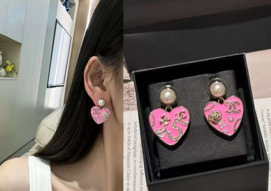 CHANE1 ピンクハートパールイヤリング【50％割引+送料無料】