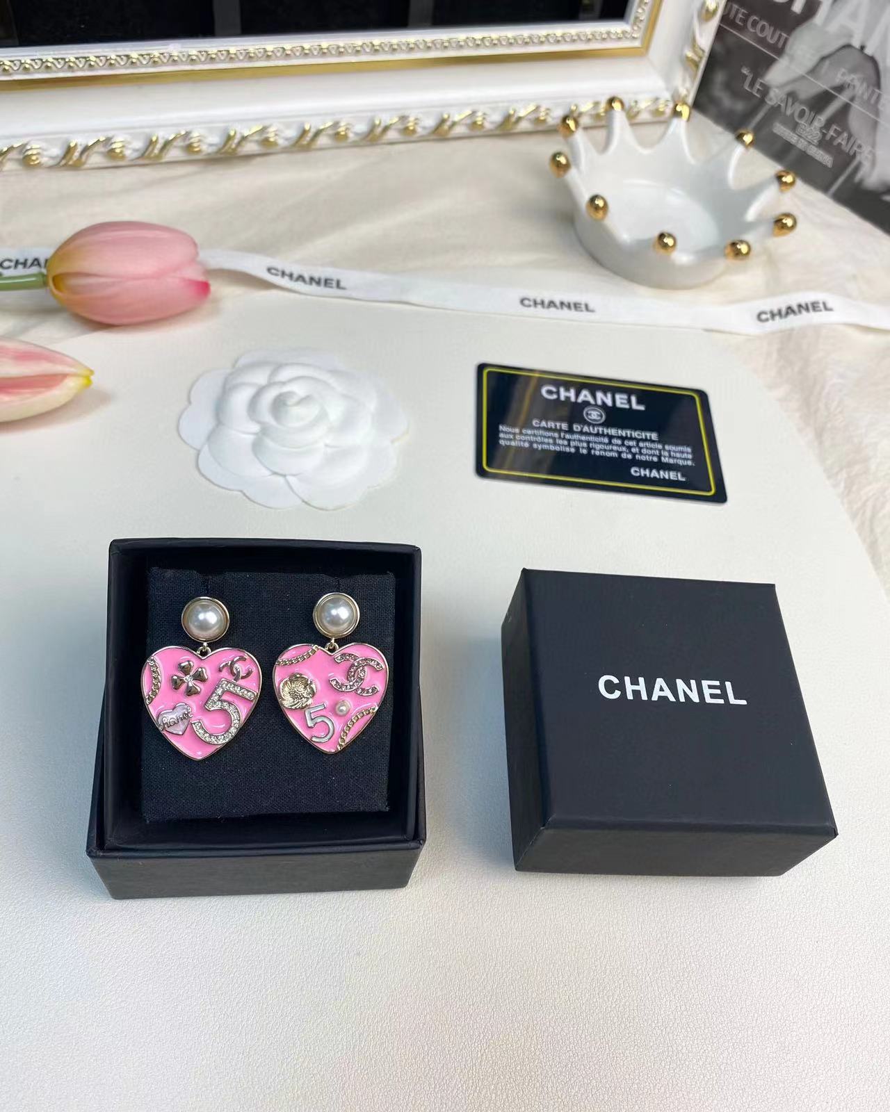 CHANE1 ピンクハートパールイヤリング【50％割引+送料無料】