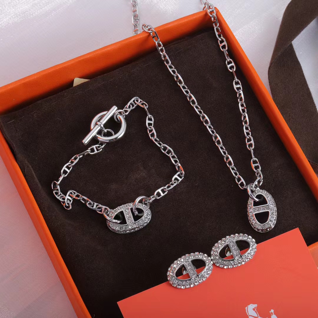 HERME5 豚鼻ピアス+ブレスレット+ネックレス 3点セット【50％割引+送料無料】