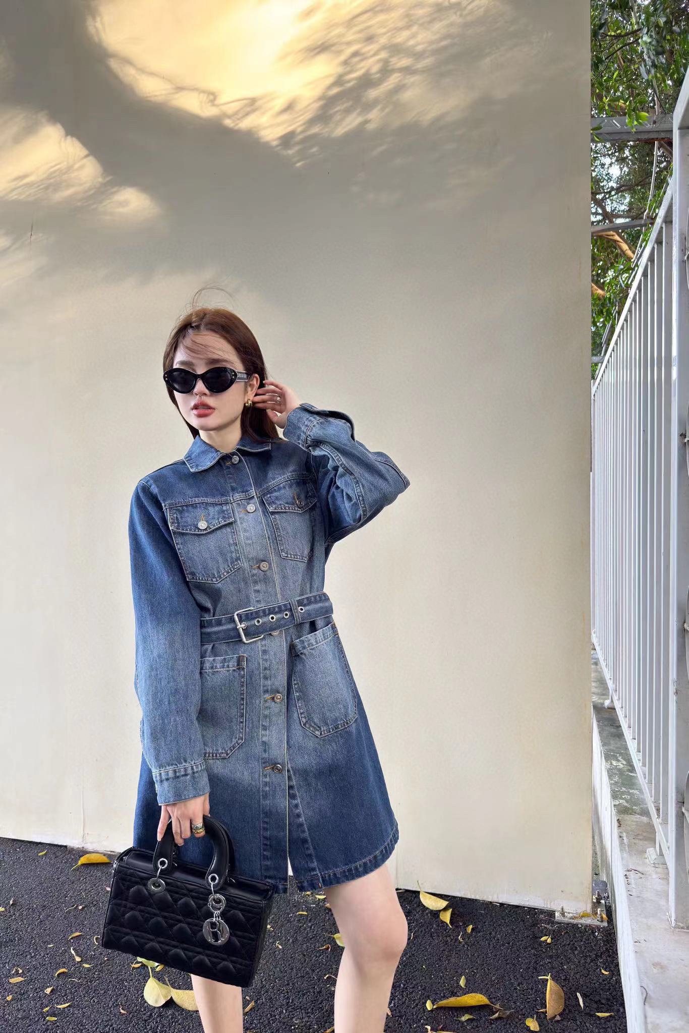 DI0R 4ポケットデニム長袖ワンピース【50％割引+送料無料】