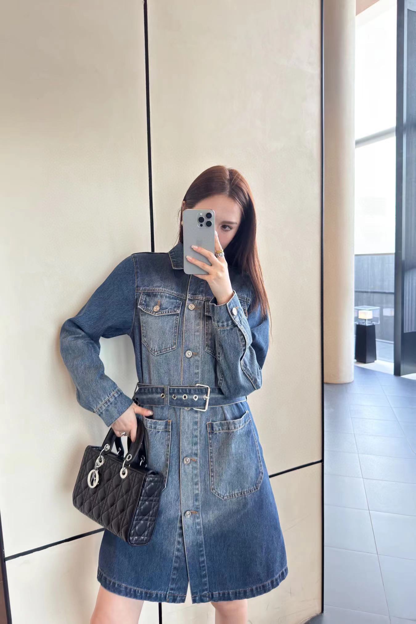 DI0R 4ポケットデニム長袖ワンピース【50％割引+送料無料】