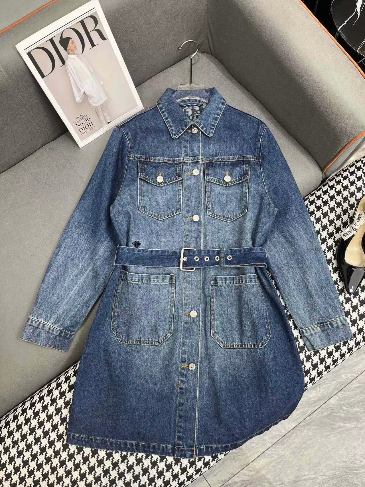 DI0R 4ポケットデニム長袖ワンピース【50％割引+送料無料】