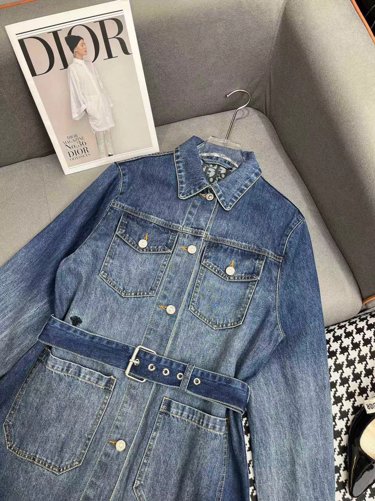 DI0R 4ポケットデニム長袖ワンピース【50％割引+送料無料】