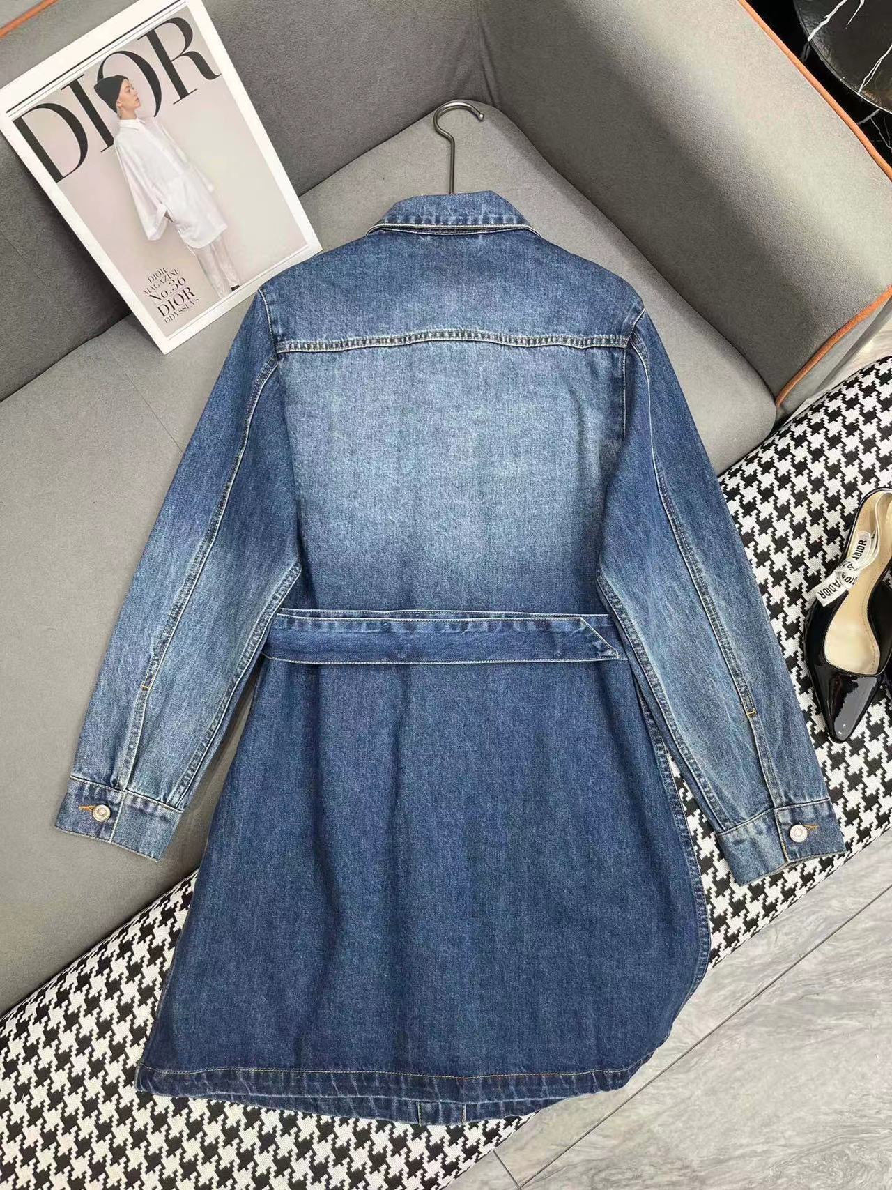 DI0R 4ポケットデニム長袖ワンピース【50％割引+送料無料】