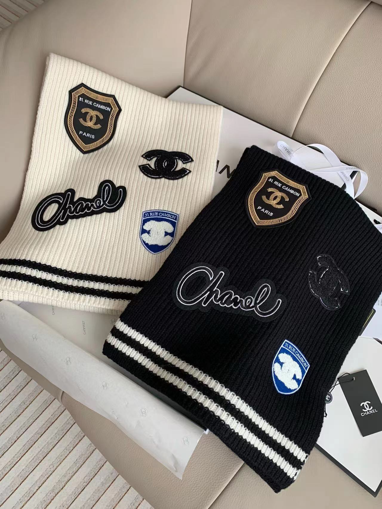 CHANE1 マイクロ刺繍カシミア ニット スカーフ【50％割引+送料無料】