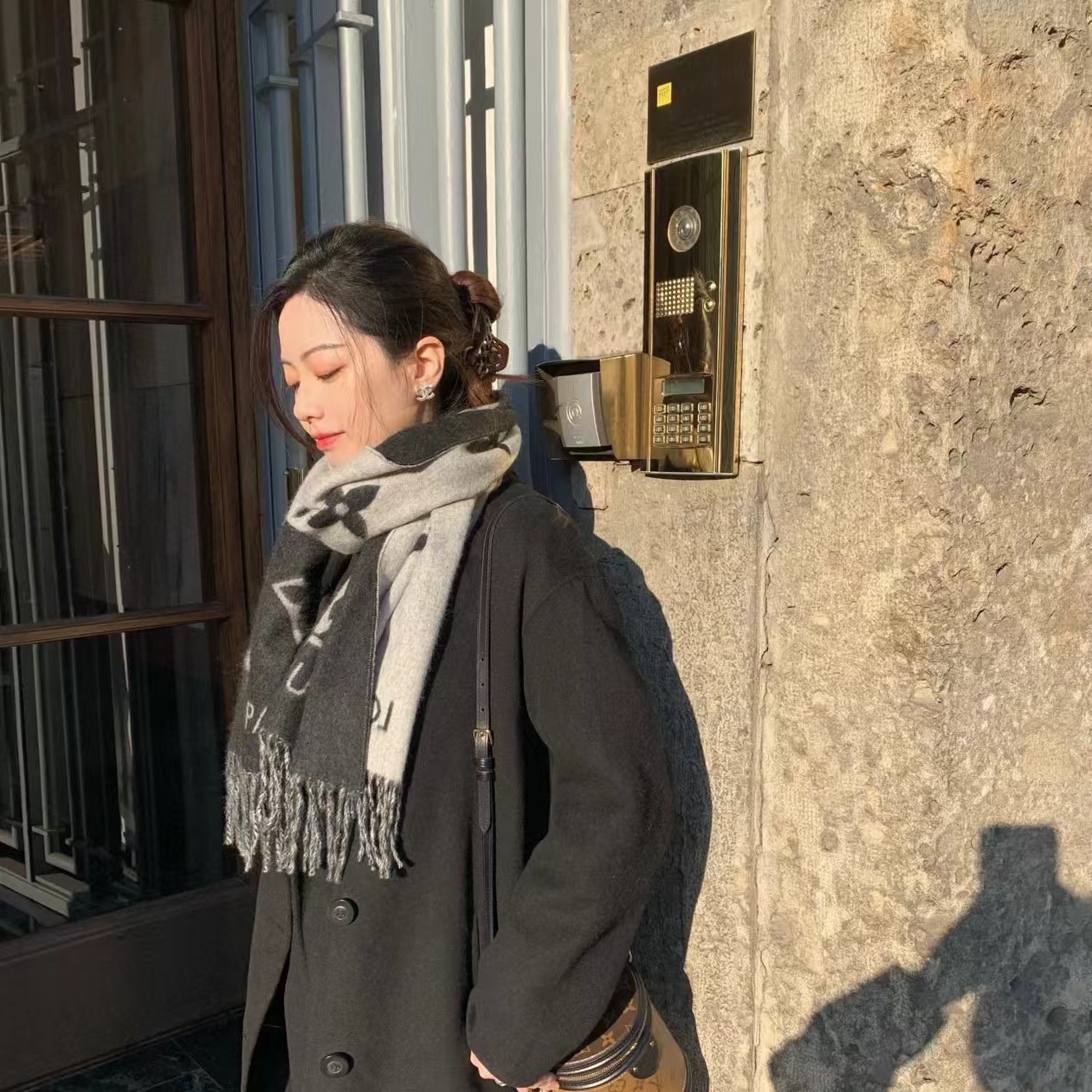 LV 四つ葉のクローバー カシミヤ フリンジスカーフ B【50％割引+送料無料】