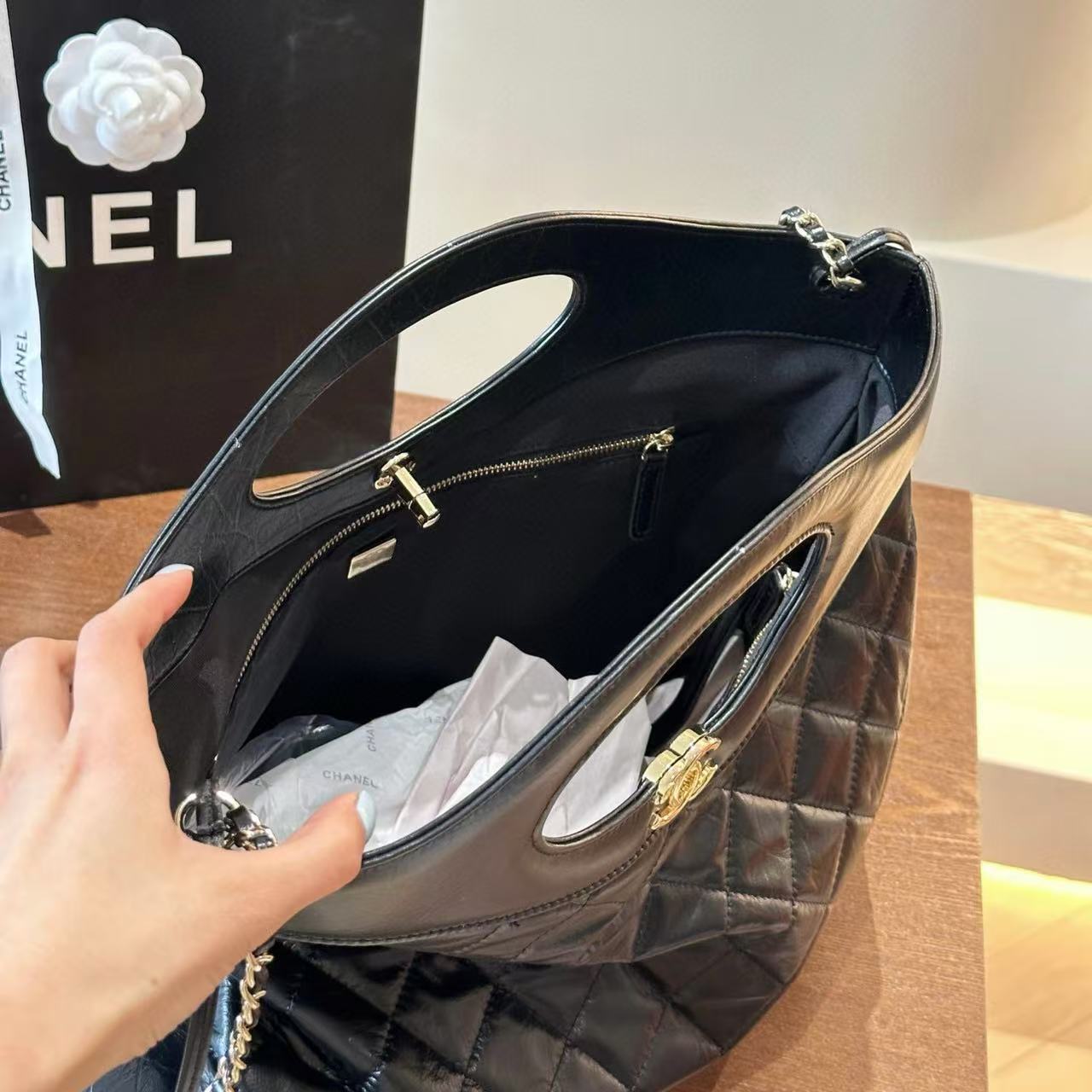 CHANE1 牛革チェーンショッピングバッグ【50％割引+送料無料】