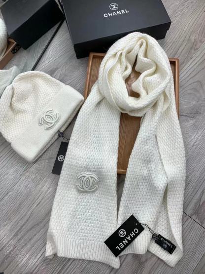 CHANE1 ダブルCロゴウールハット+スカーフ2点セット【50％割引+送料無料】