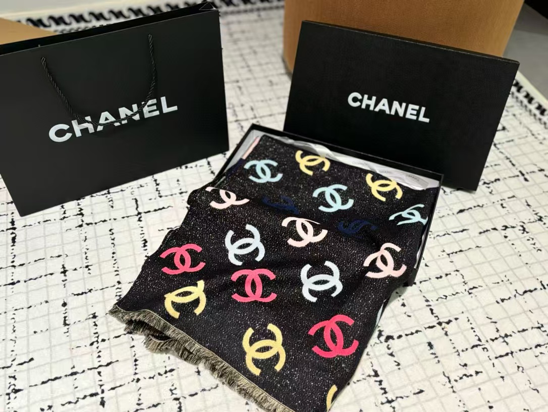 CHANE1 カラフル ダブル C カシミヤ スカーフ【50％割引+送料無料】