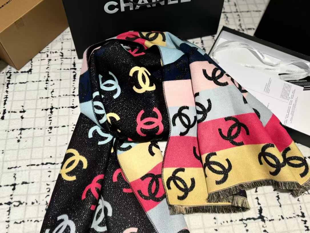 CHANE1 カラフル ダブル C カシミヤ スカーフ【50％割引+送料無料】