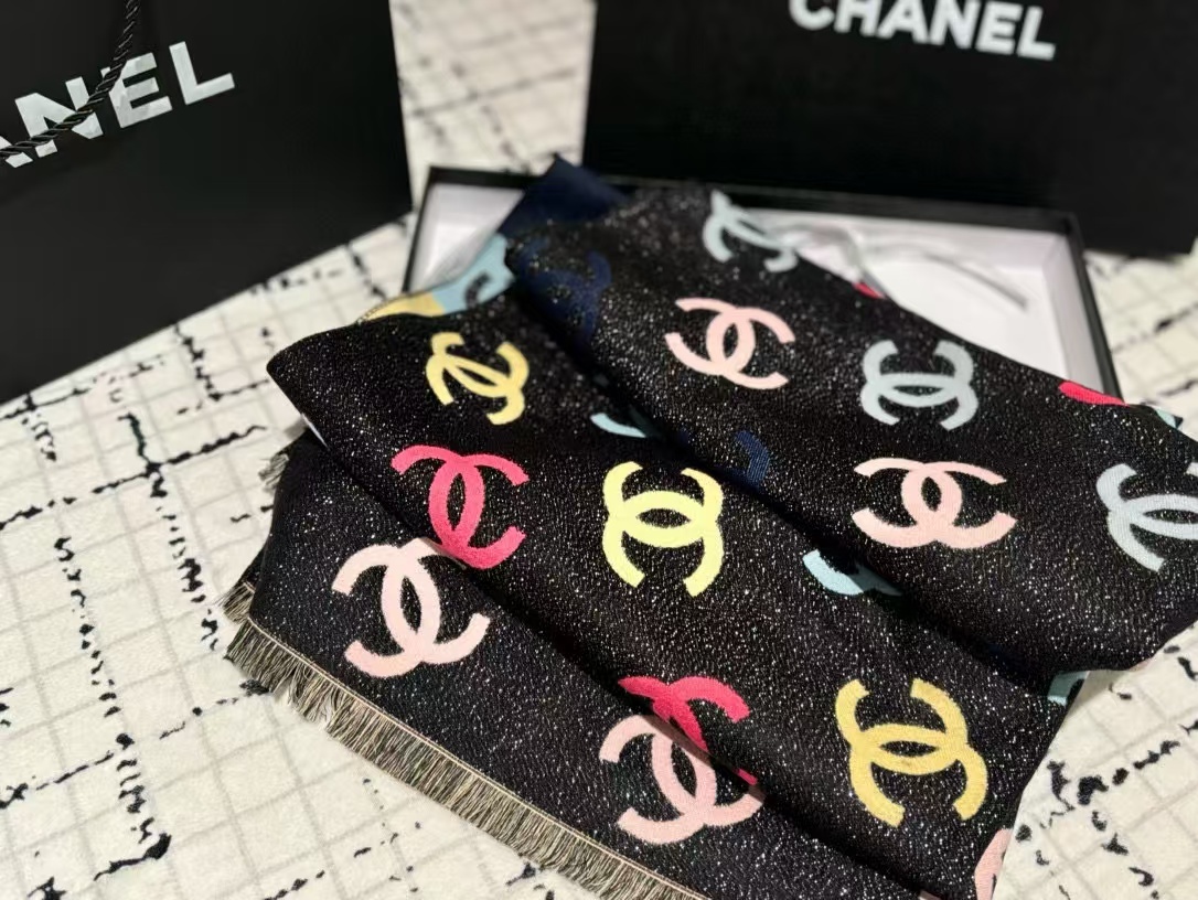 CHANE1 カラフル ダブル C カシミヤ スカーフ【50％割引+送料無料】