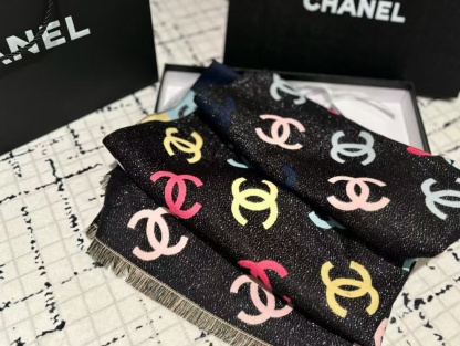 CHANE1 カラフル ダブル C カシミヤ スカーフ【50％割引+送料無料】