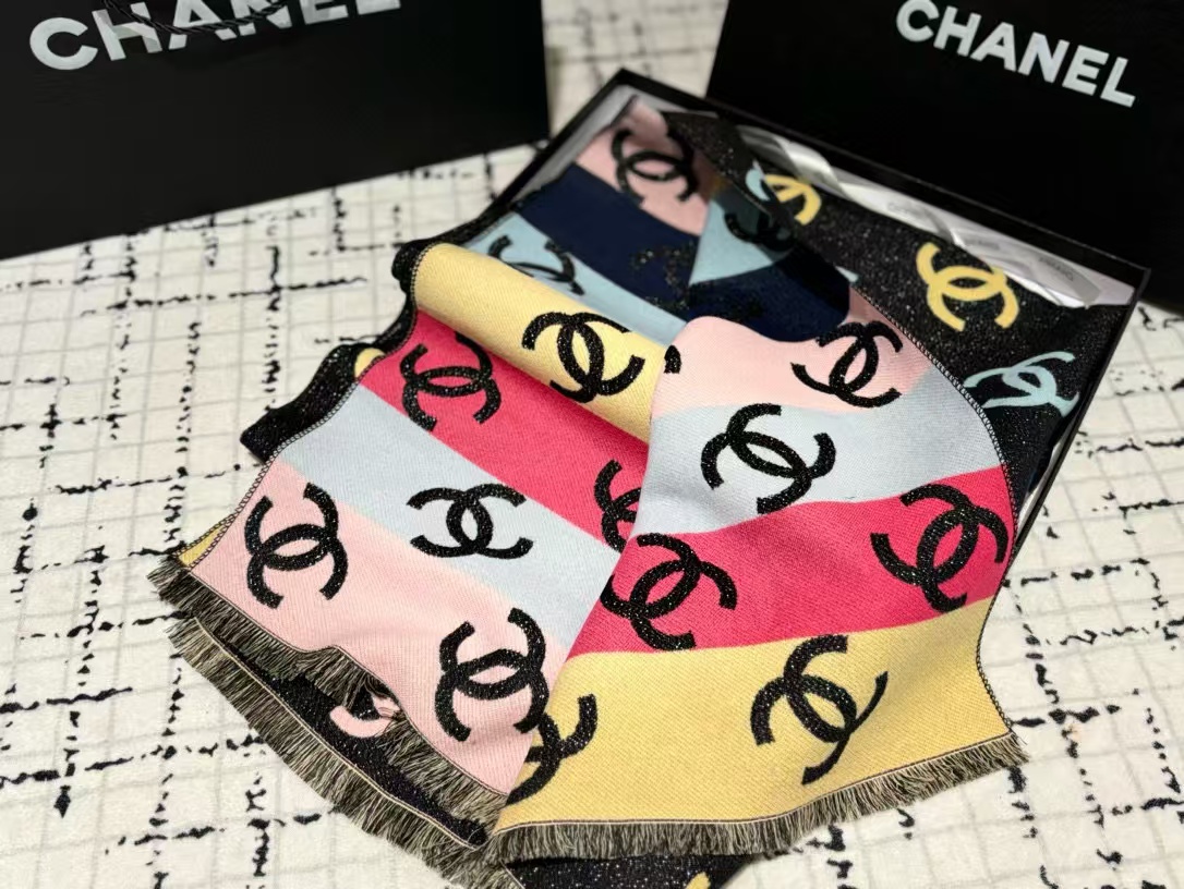 CHANE1 カラフル ダブル C カシミヤ スカーフ【50％割引+送料無料】