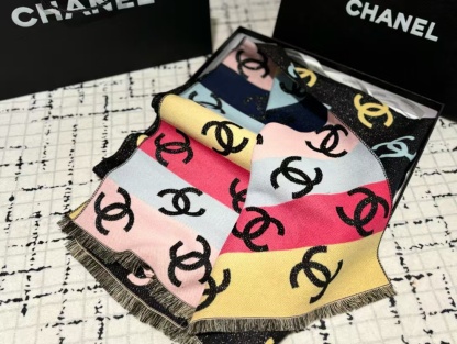 CHANE1 カラフル ダブル C カシミヤ スカーフ【50％割引+送料無料】