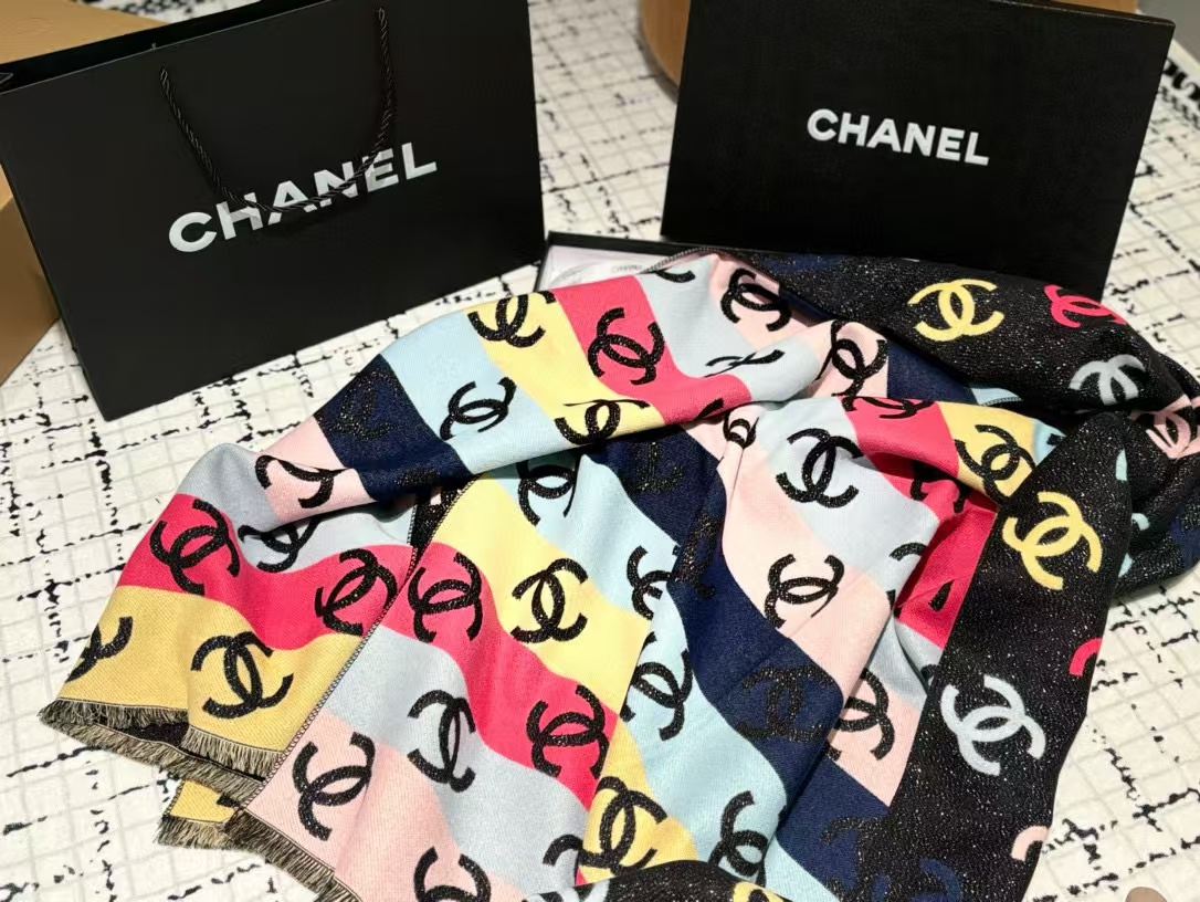 CHANE1 カラフル ダブル C カシミヤ スカーフ【50％割引+送料無料】