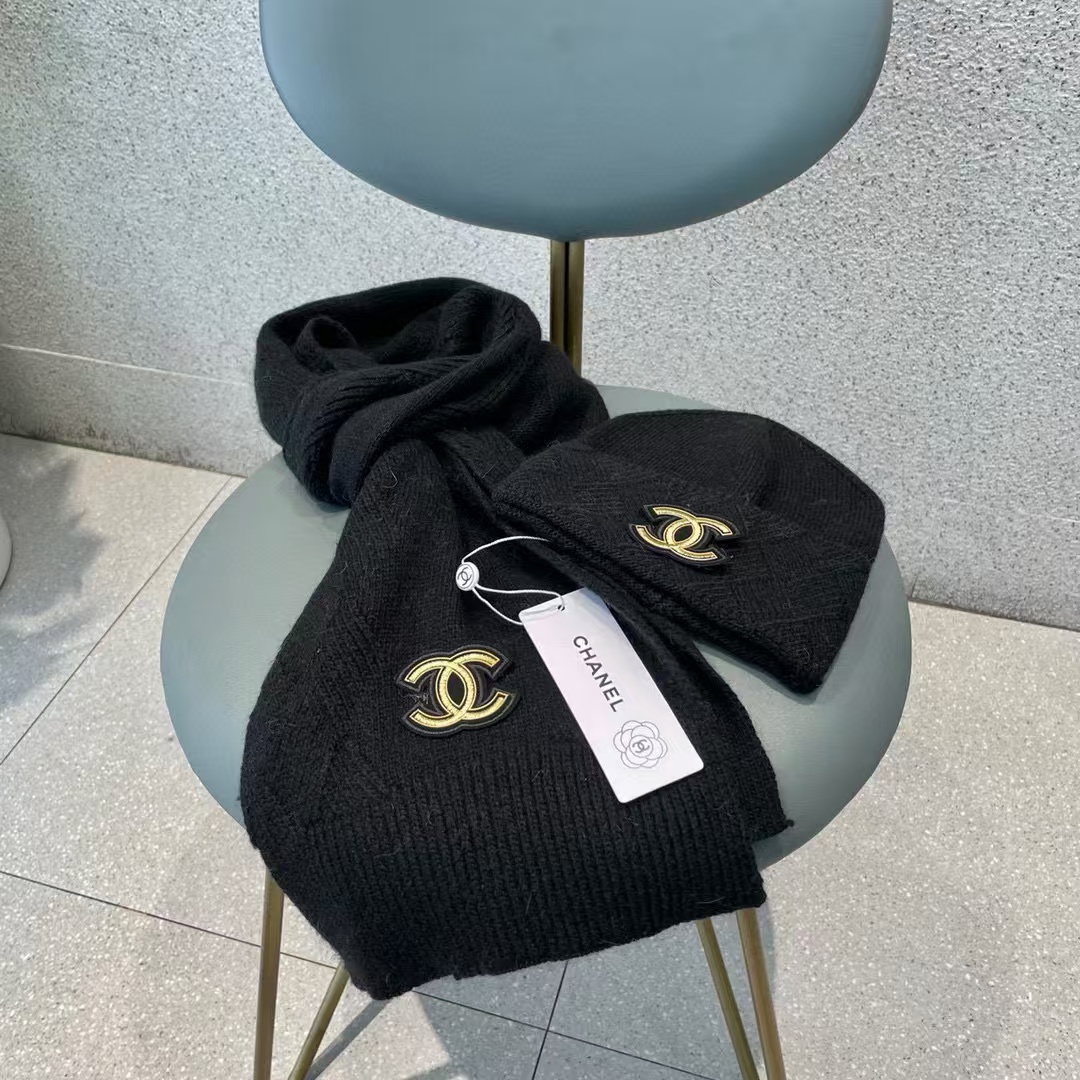CHANE1 ダブルCロゴ シンプル帽子+スカーフ2点セット【50％割引+送料無料】