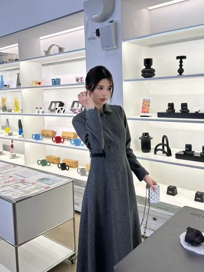 DI0R 高品質ウール ラペルドレス【50％割引+送料無料】