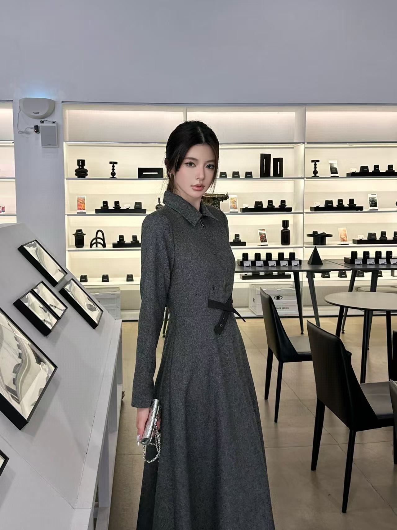 DI0R 高品質ウール ラペルドレス【50％割引+送料無料】