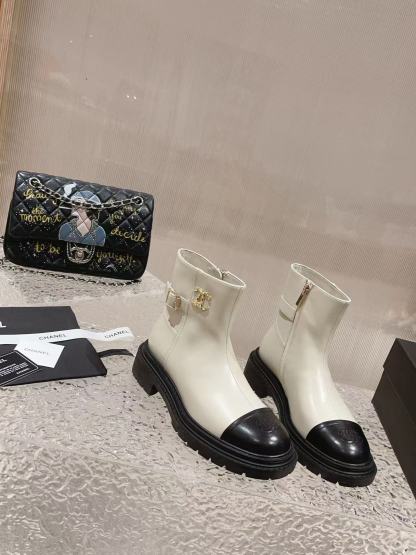 CHANE1 上質ジッパーカラーブロックシープスキンショートブーツ【50％割引+送料無料】