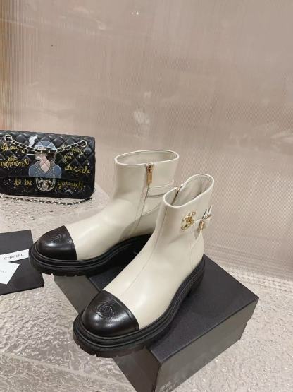 CHANE1 上質ジッパーカラーブロックシープスキンショートブーツ【50％割引+送料無料】