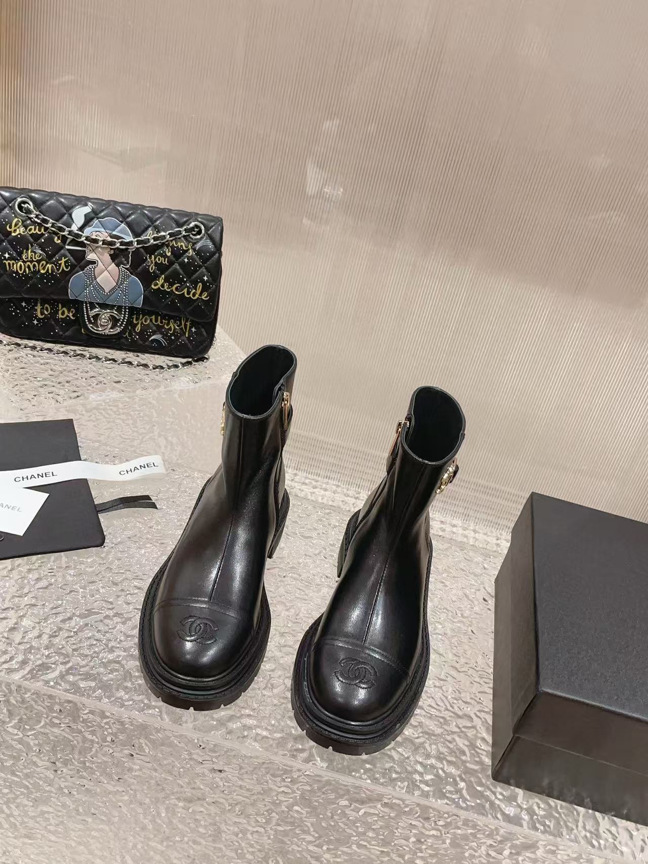 CHANE1 上質ジッパーカラーブロックシープスキンショートブーツ【50％割引+送料無料】