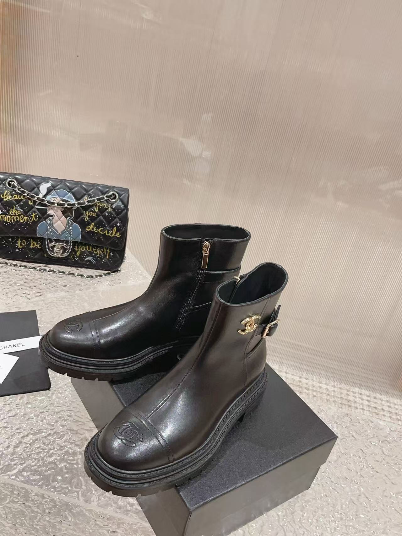 CHANE1 上質ジッパーカラーブロックシープスキンショートブーツ【50％割引+送料無料】