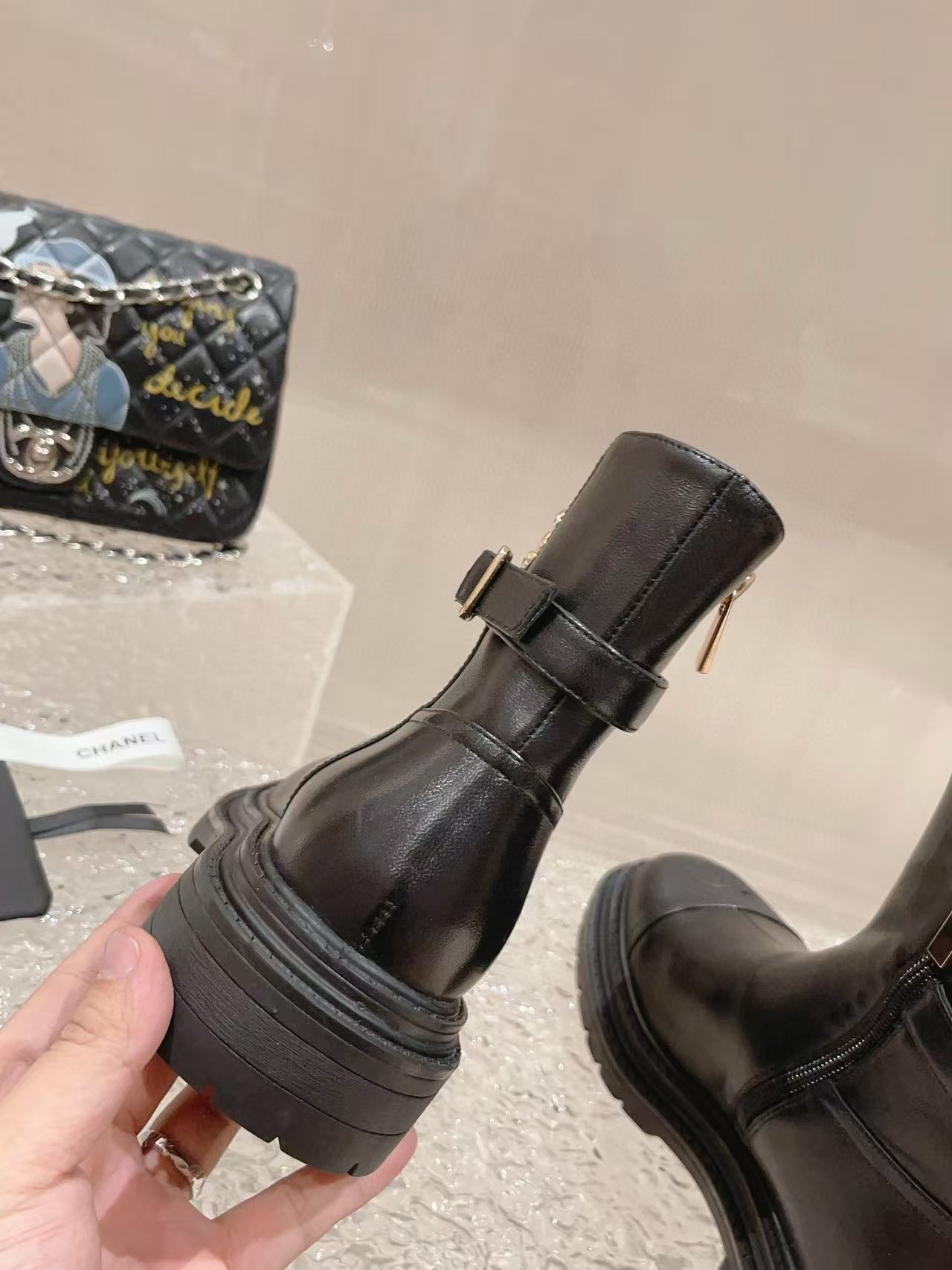 CHANE1 上質ジッパーカラーブロックシープスキンショートブーツ【50％割引+送料無料】