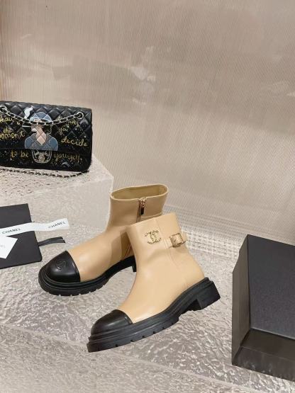 CHANE1 上質ジッパーカラーブロックシープスキンショートブーツ【50％割引+送料無料】