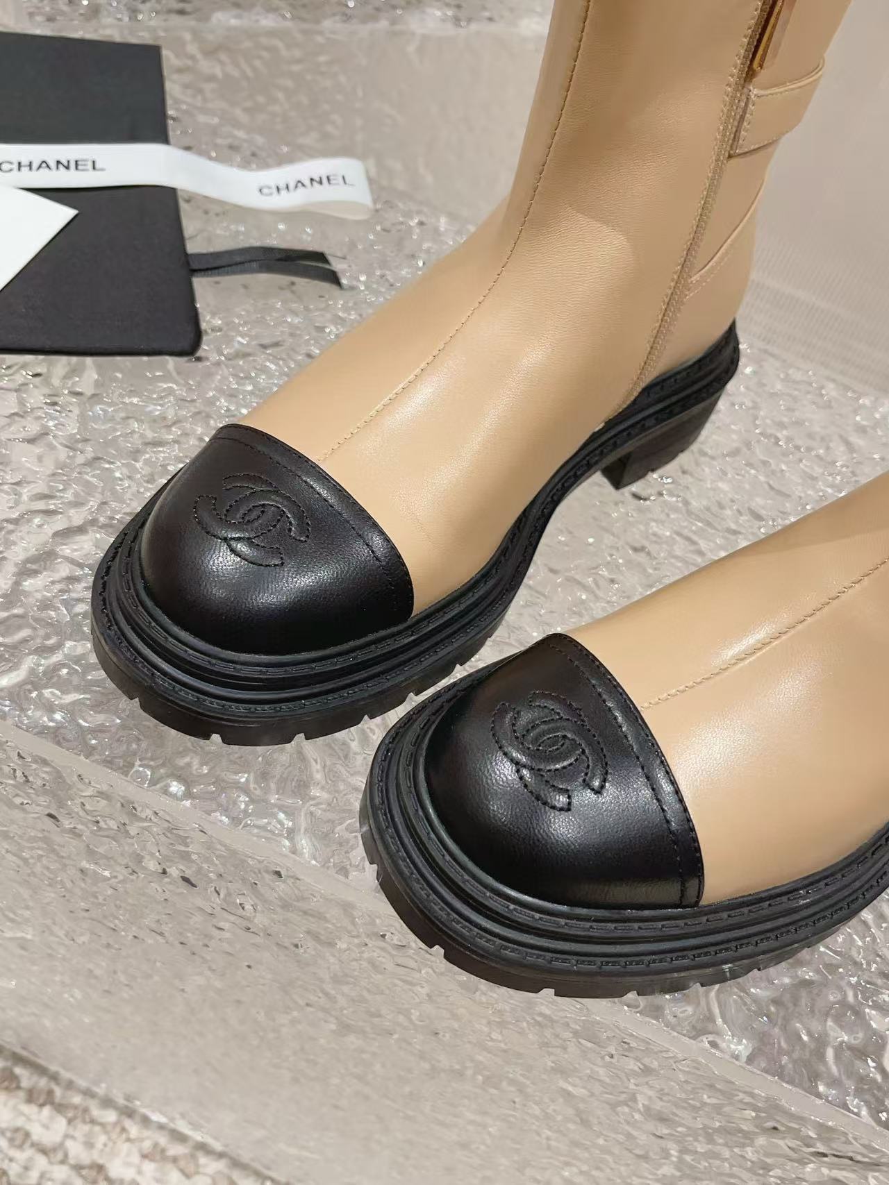 CHANE1 上質ジッパーカラーブロックシープスキンショートブーツ【50％割引+送料無料】