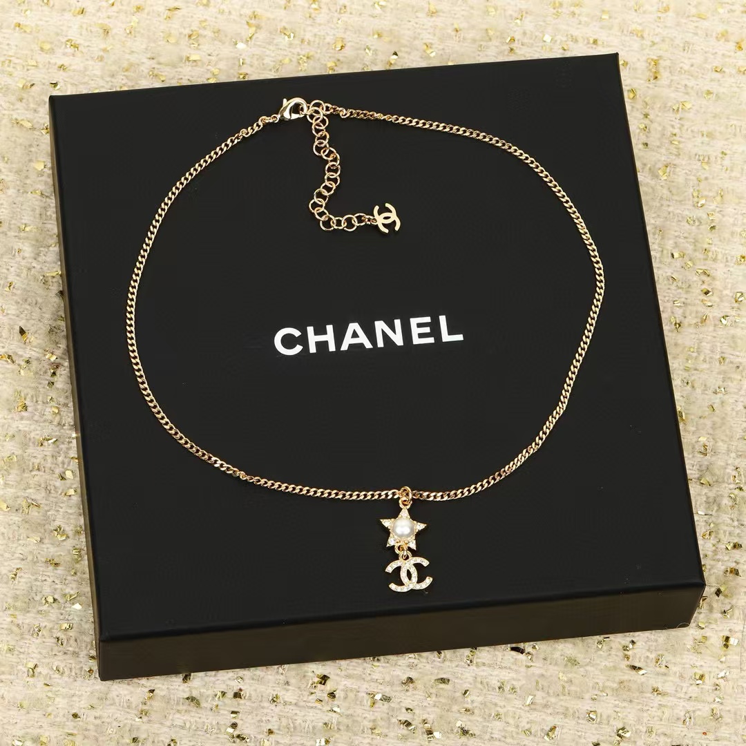 CHANE1 24C 五芒星 ダブルC ロングネックレス【50％割引+送料無料】