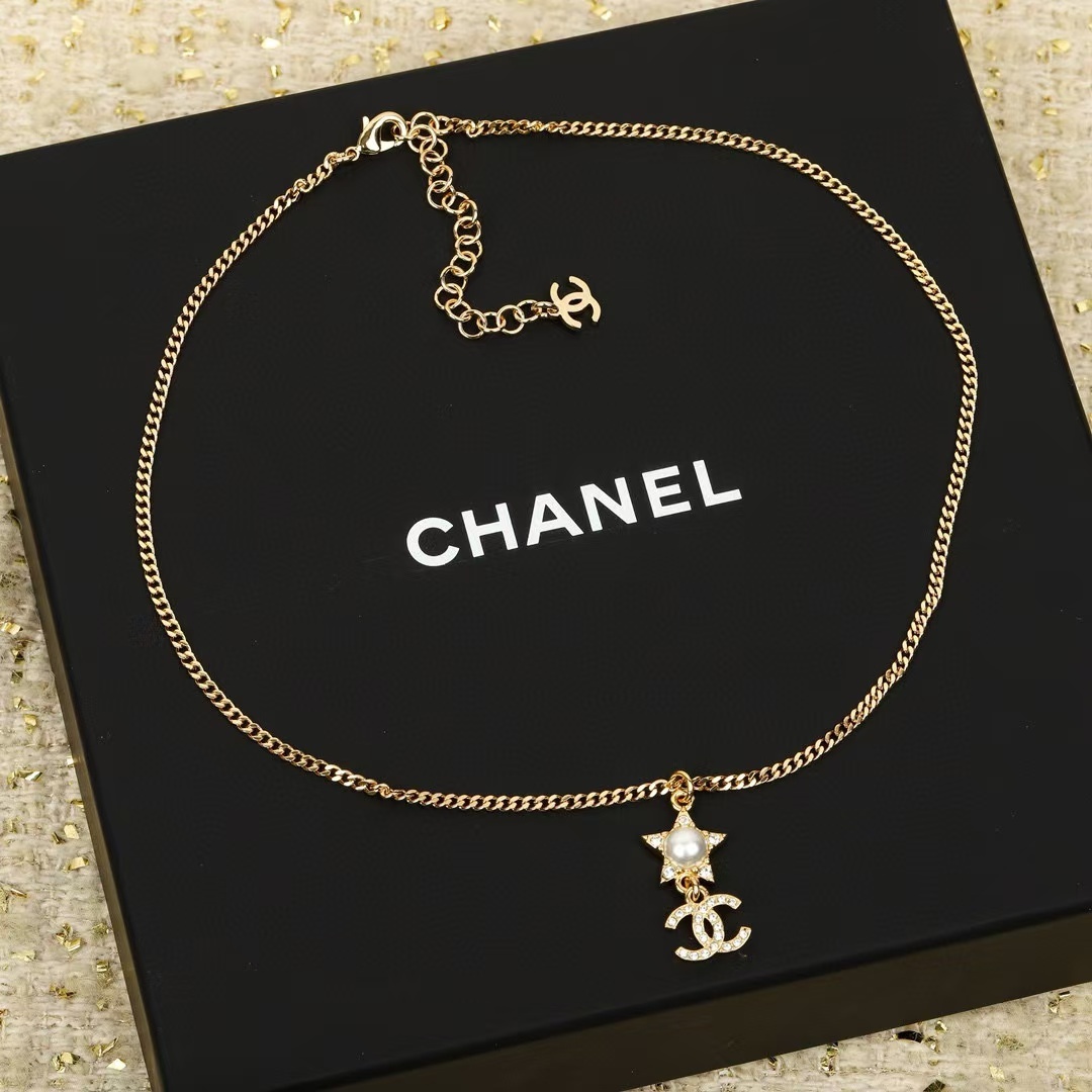 CHANE1 24C 五芒星 ダブルC ロングネックレス【50％割引+送料無料】