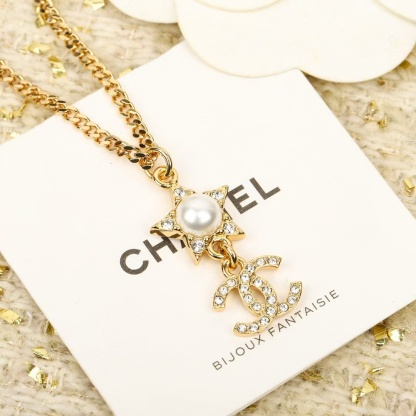 CHANE1 24C 五芒星 ダブルC ロングネックレス【50％割引+送料無料】