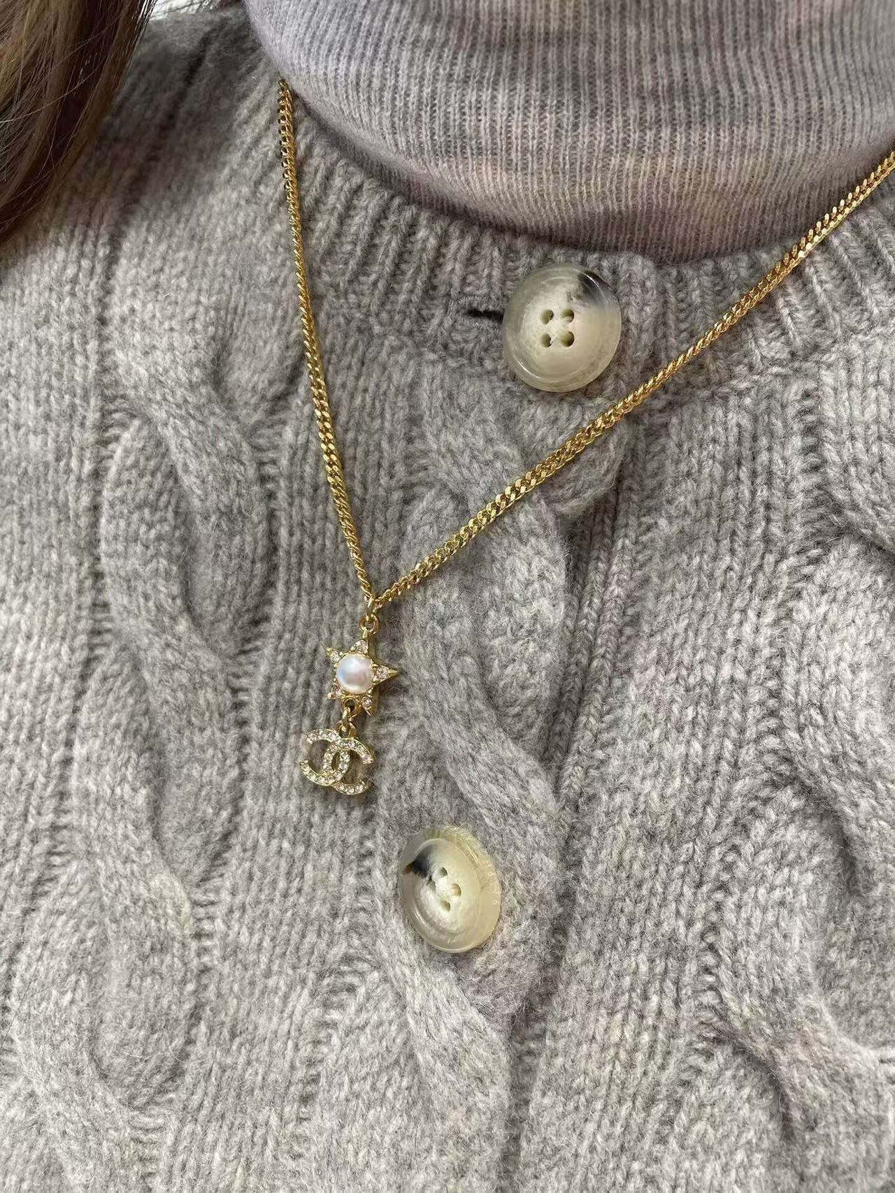 CHANE1 24C 五芒星 ダブルC ロングネックレス【50％割引+送料無料】