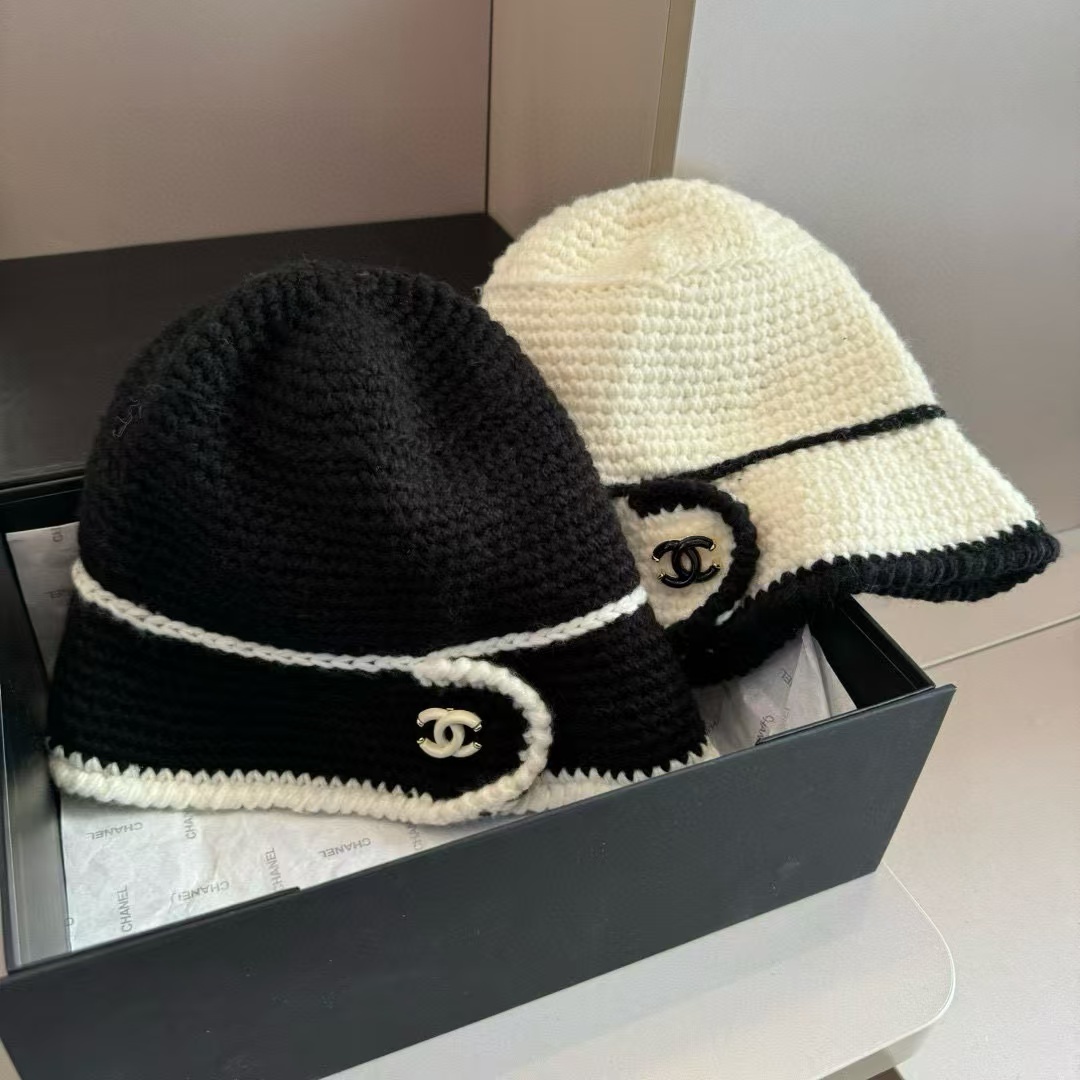 CHANE1 黒と白の配色ウール帽子【50％割引+送料無料】
