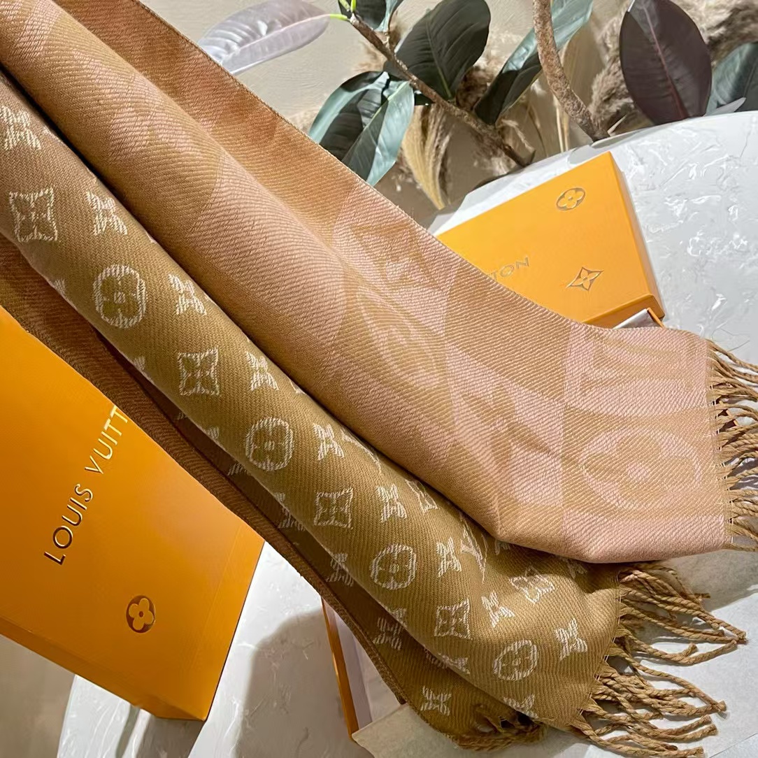 LV カラーブロック カシミア フリンジ スカーフ【50％割引+送料無料】